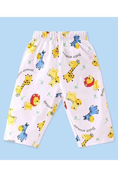 Babyhug Babyhug Cotton Knit Single Jersey Full Sleeves Lion Giraffe & Zebra Print Night Suit- White