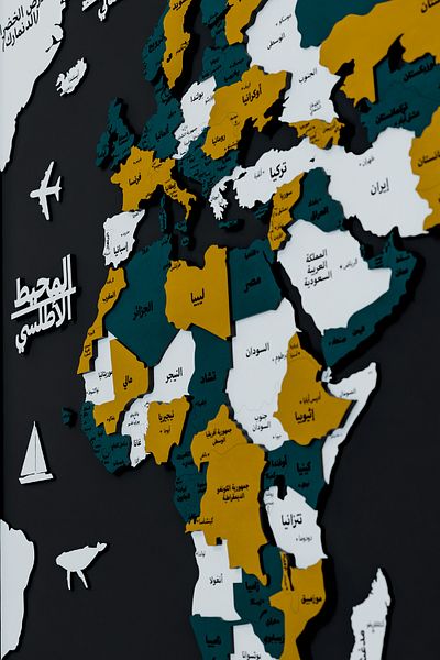 Colorfull Worlds 3D Multi-Layer Framed Arabic World Map Table - Home Office Gift Wall Decoration