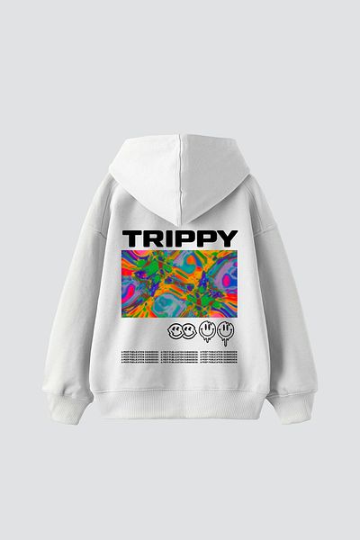 Sekizbiraltı Trippy Printed Oversize Unisex White Hoodie