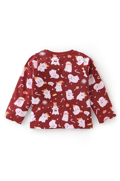 Babyhug Babyhug Cotton Knit Full Sleeves Night Suit with Boo Print - Red