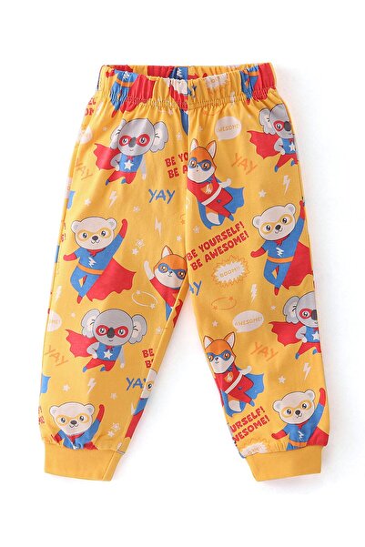 Babyhug Babyhug Cotton Knit Full Sleeves Superhero Animals Printed Night Suit - Yellow