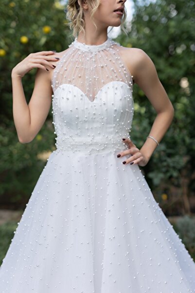 berissima bride Artemis İncili Simli Dantel Reglan Boyun Helen Gelinlik & Nikah Elbisesi