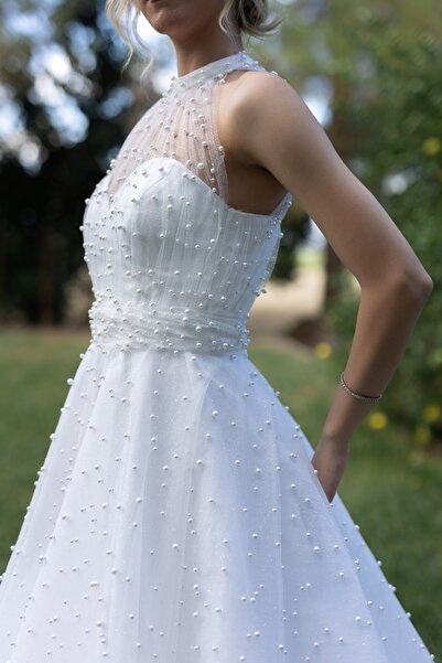 berissima bride Artemis İncili Simli Dantel Reglan Boyun Helen Gelinlik & Nikah Elbisesi