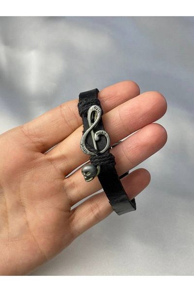 Herşey Nota Men's and Women's Unisex Skull Music Musical Note Bracelet Leather