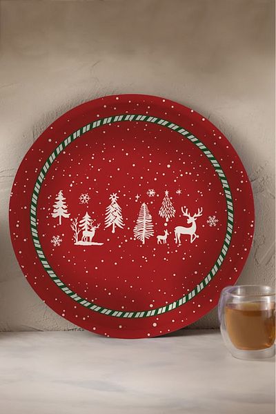 Karaca New Year New Year Snowy Red Tray 34 cm