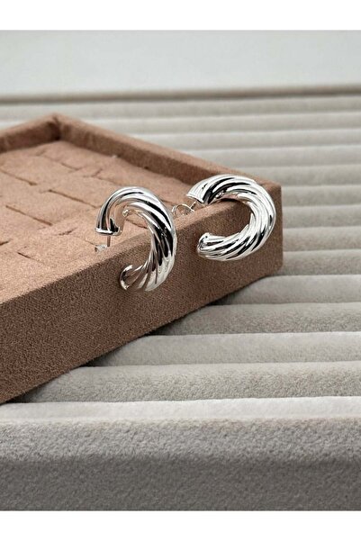 XUPİNGS JEWELRY أقراط دائرية من Xuping Twist Model – لون فضي، ستانلس ستيل، تص...