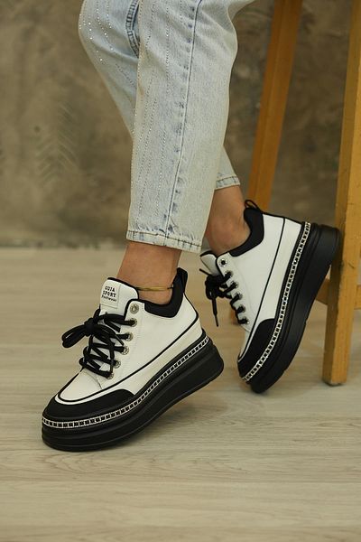 Guja Jolie Guja Special Series - White Leather Women's Sports Boots with Imported Sole and Stone Detail
