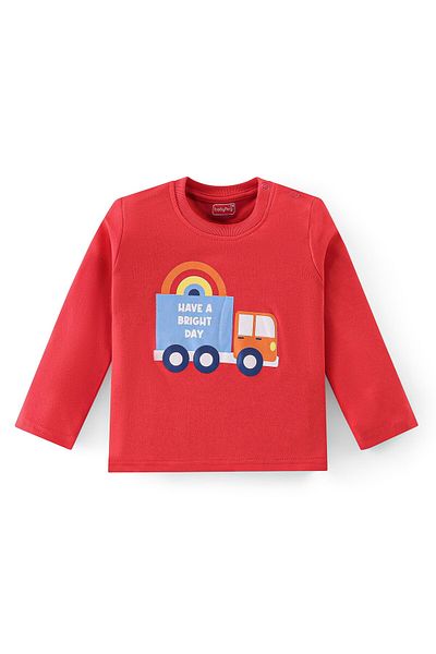 Babyhug Babyhug Cotton Interlock Knit Full Sleeves Night Suit With Truck Print - Red
