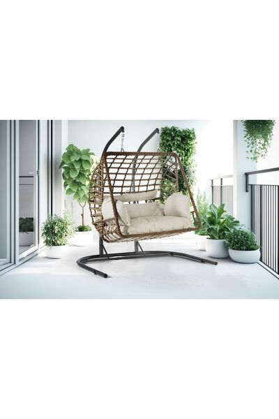 Tu Tienda TU TİENDA İKİ KİŞİLİK RATTAN ÖRGÜ SALINCAK,KAHVERENGİ