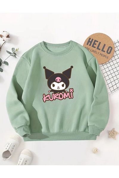 AEMİ Детски суитшърт с кръгло деколте и щампа Kuromi, 100% памук