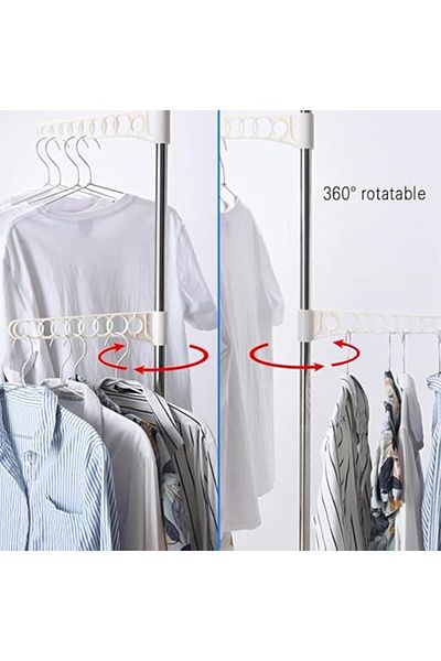 Taimi Floor-to-Ceiling Clothes Rack - 3 Foldable Arms, Adjustable Corner Storage Silver