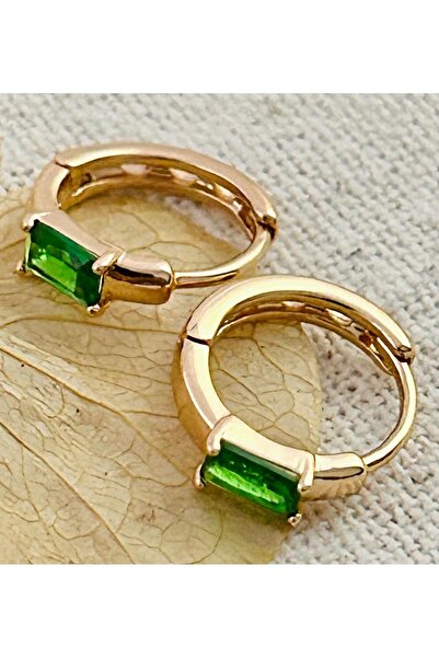 juleeco Zümrüt Tektaş Görünümlü Rose Rodyum Kaplama Küpe(XP)(1CM)