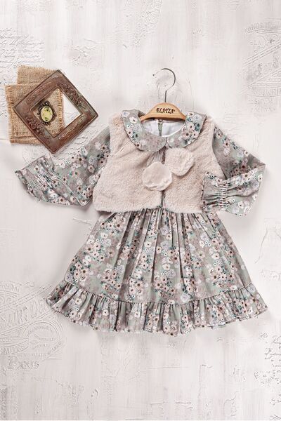 Elayza BOLEROLU FLOWER PATTERNED WINTER GIRL DRESS