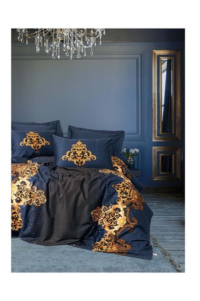 Cotton Box Palace Palace - Σετ Παπλωματοθήκη από βαμβακερό σατέν, Navy Blue (4 ΜΑΞΙΛΑΡΙΑ)