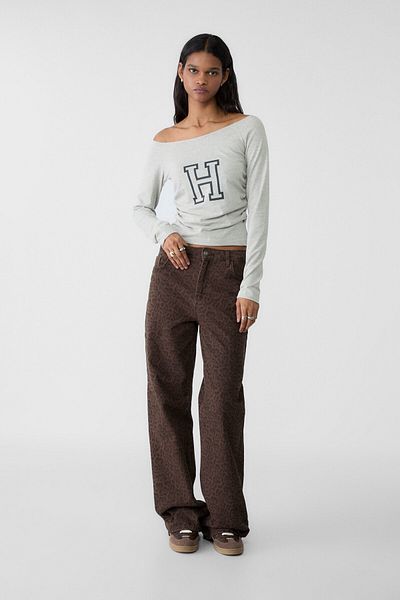 Stradivarius Letter Detailed Wide Collar T-Shirt
