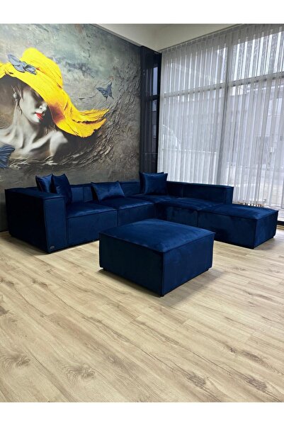 DREAM GARDEN Angelo 4 Modül + 2 Puf Köşe Koltuk Takımı Bayb Face Kadife Koyu ...