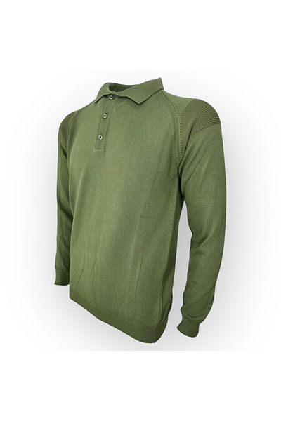 T&M Vertino Buttoned Polo Neck Knitwear Sweater – Khaki
