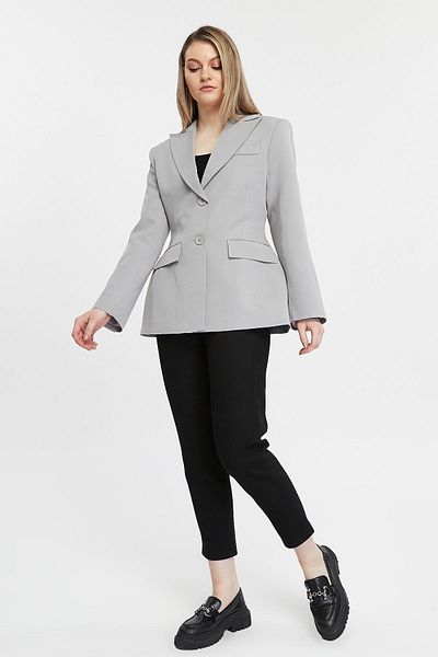 Bolivente Gray Regular Lined Double Breasted Closure Woven Blazer Jacket