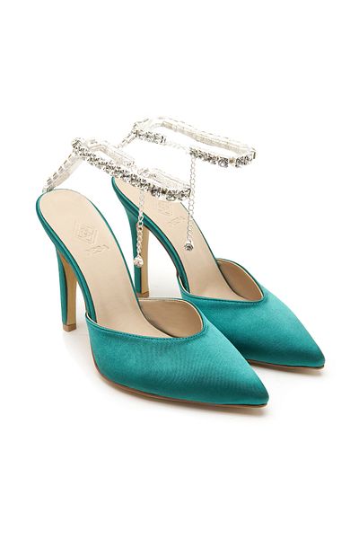 Desa Women's Green Satin Evening Dress Shoes