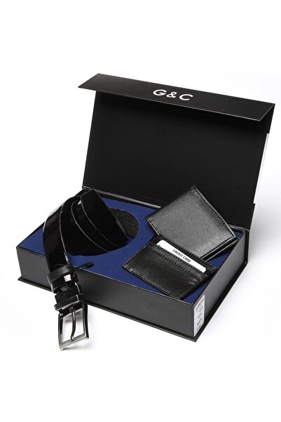 GC Чорний чоловічий гаманець, ремінь та картковий футляр