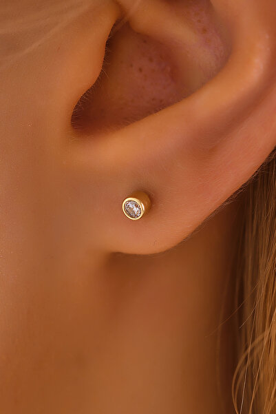 MOOM MÜCEVHERAT 14 Ayar Altın Vidalı Sıvama Tektaş Tragus Küpe