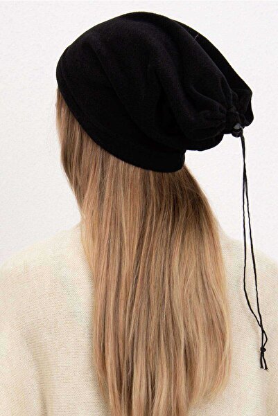 CT STONES 2 Pcs Fleece Drawstring Beanie and Neck Collar Black Navy Blue