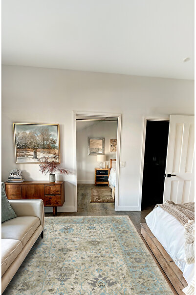 BigArts Home Mint Renkli Vintage Desenli Şönil Salon Halısı, Dokuma Tabanlı D...