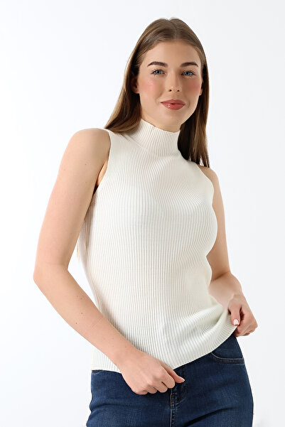 Devinka Γυναικεία εκρού Λευκή Half Fisherman Αμάνικη Πλεκτή Μπλούζα