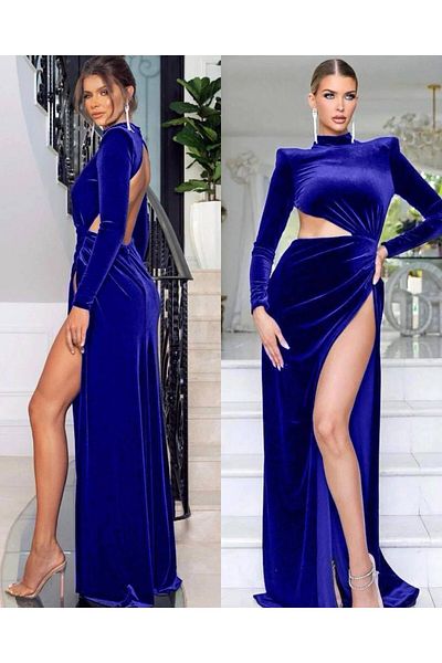 hipnoz butik βελούδινο ύφασμα με βάτα μακρύ φόρεμα με χαμηλή πλάτη
