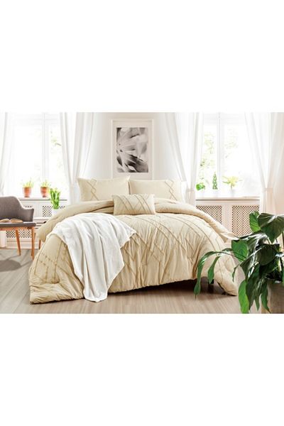 White Chalean Heather Microfiber Queen Size Bed in a Bag Bedding Set