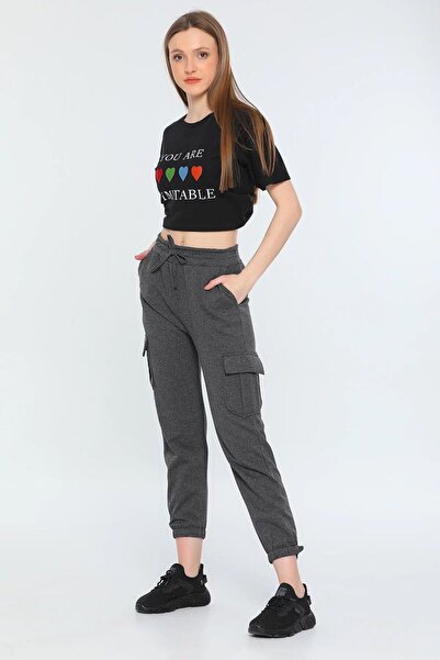 FİTGO Ženske trenirke antracit boje sa 2 niti K Kargo džep