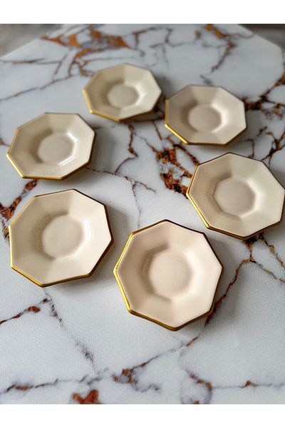 atabey home collection طبق شاي ذهبي كريمي مكون من 6 قطع