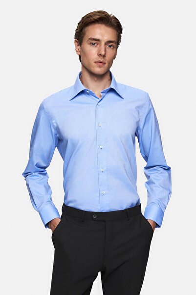 Damat Slim Fit Mavi Armürlü Gömlek