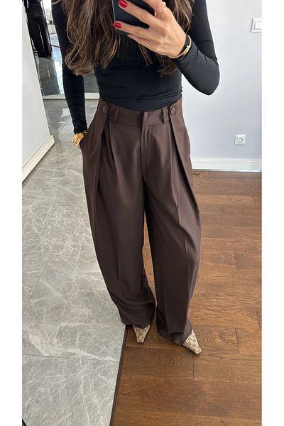 My Blog Bitter Brown Waist Button Pliers Detailed Trousers-50920