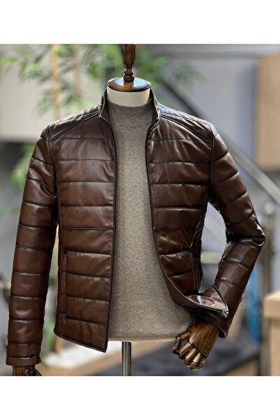 SAVARA slimfit erkek dolumlu koyu kahve deri mont %100 hakiki kuzu derisi sli...