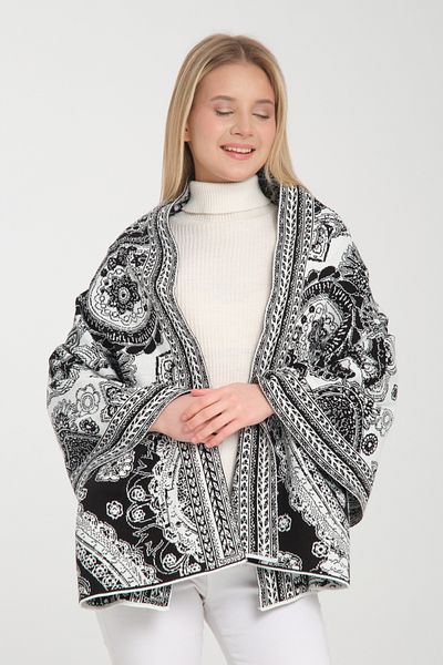 Wega Moda Ethnic Patterned Comfortable Knitwear Shoulder Shawl - Two-Way Use