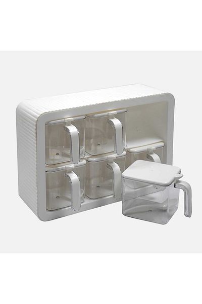 Magnotto Plastic Spice Rack Set of 6 White Stylish Quality Wall Mounted Kitchen Restaurant Type High Quality