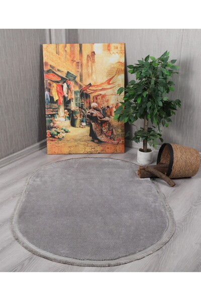 Myevilla My Evilla Modern Dekoratif Oval Spor Saçaklı Puffy Peluş Halı Yolluk