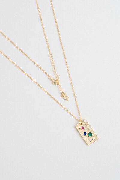 So CHIC... Renkli Tılsım 18 Ayar Sarı Altın Kaplama 45 Cm Gümüş Kolye