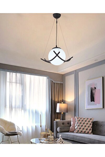 NZL Lighting Modern Tekli Avize Opal Cam Siyah Metal Gövde, Salon Avize, Hol ...