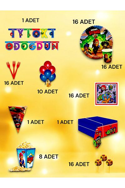 VibeHome Ultra-Luxury Set with Brawlstars Theme for 16 - Birthday Party and Fun Events