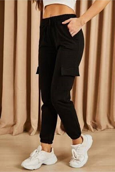 FİTGO Μαύρο γυναικείο φούτερ Cargo Pocket με 2 κλωστές