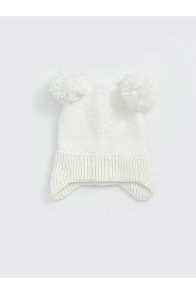 LC Waikiki Lcw Baby Ecru Baby Girl Beanie with Pompom