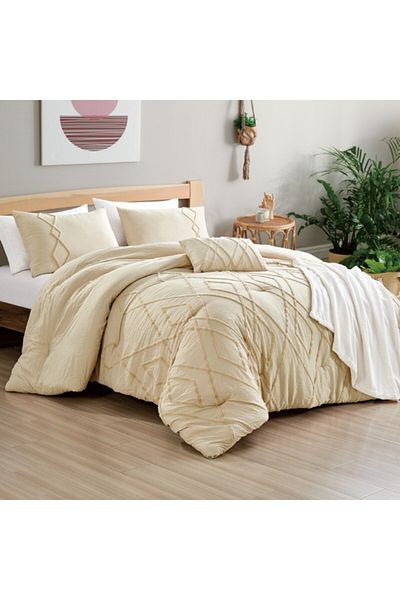 White Chalean Heather Microfiber Queen Size Bed in a Bag Bedding Set