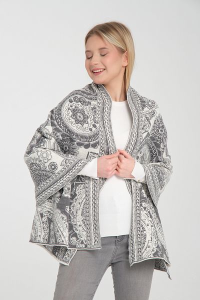 Wega Moda Ethnic Patterned Comfortable Knitwear Shoulder Shawl - Two-Way Use
