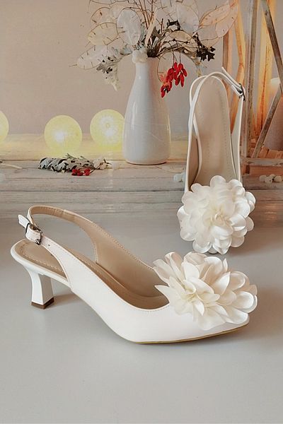 Modavien Women's 7 cm Mother of Pearl Rose Detailed Bridal Shoes 450