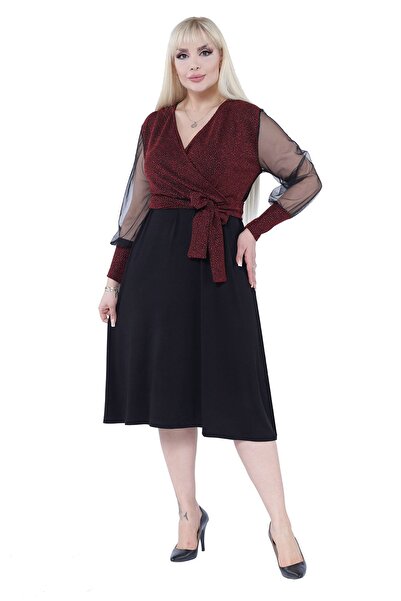 modayız Double Breasted Collar Sparkling Stylish Plus Size Dress 5A-2301