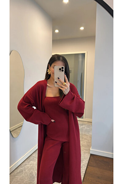 My Blog Claret Red Valencia Triple Knitwear Set-00600