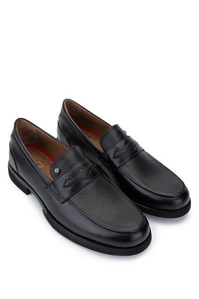Tamer Tanca Men's Genuine Leather Black Loafer Shoes