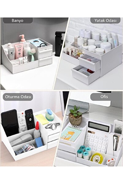 Lilya Home Elegance Makyaj Kozmetik Parfüm Krem Serum Düzenleyici Çekmeceli Organizer Beyaz